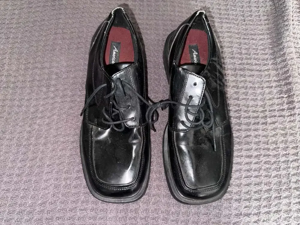 American Eagle Black Synthetic Leather Lace-Up Square Toe Dress Shoes Men's Size